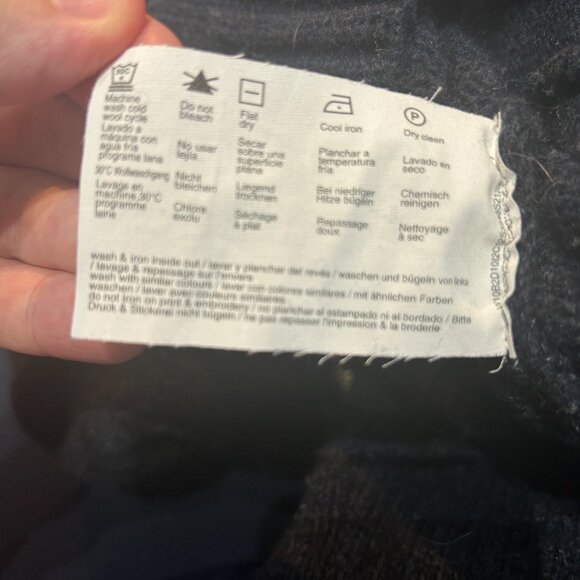 Vtg Esprit Men's Lambswool Hoodie Full Zip Navy Sz L Pockets Cozy Cabincore Ski - Picture 7 of 9